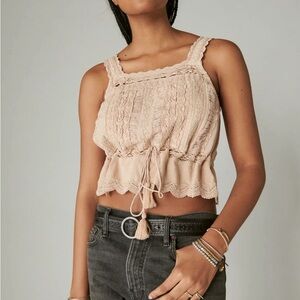 Lucky Brand Boho Lace-Trim Drawstring Crop Tank Top - Size XL